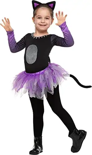 Spooktacular Creations Child Girl Tutu Cat Skirt, Kids Combined Animal Headband Tail Costume for Halloween Cosplay