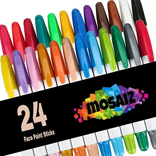 Mosaiz Face Painting Kits for Kids, 24 Colors Water Based Face Paint Kit, Twistable and Washable Paint Sticks for Festival, Birthday, Purim, Halloween, Cosplay Makeup and Body Paints for Adults