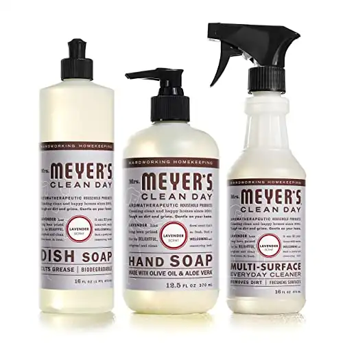 Mrs. Meyer's Kitchen Essentials Set, Includes: Hand Soap, Dish Soap, and All Purpose Cleaner, Lavender, 3 Count Pack
